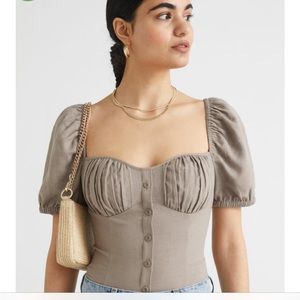 & Other Stories Puff Sleeve Jacquard Top size 0